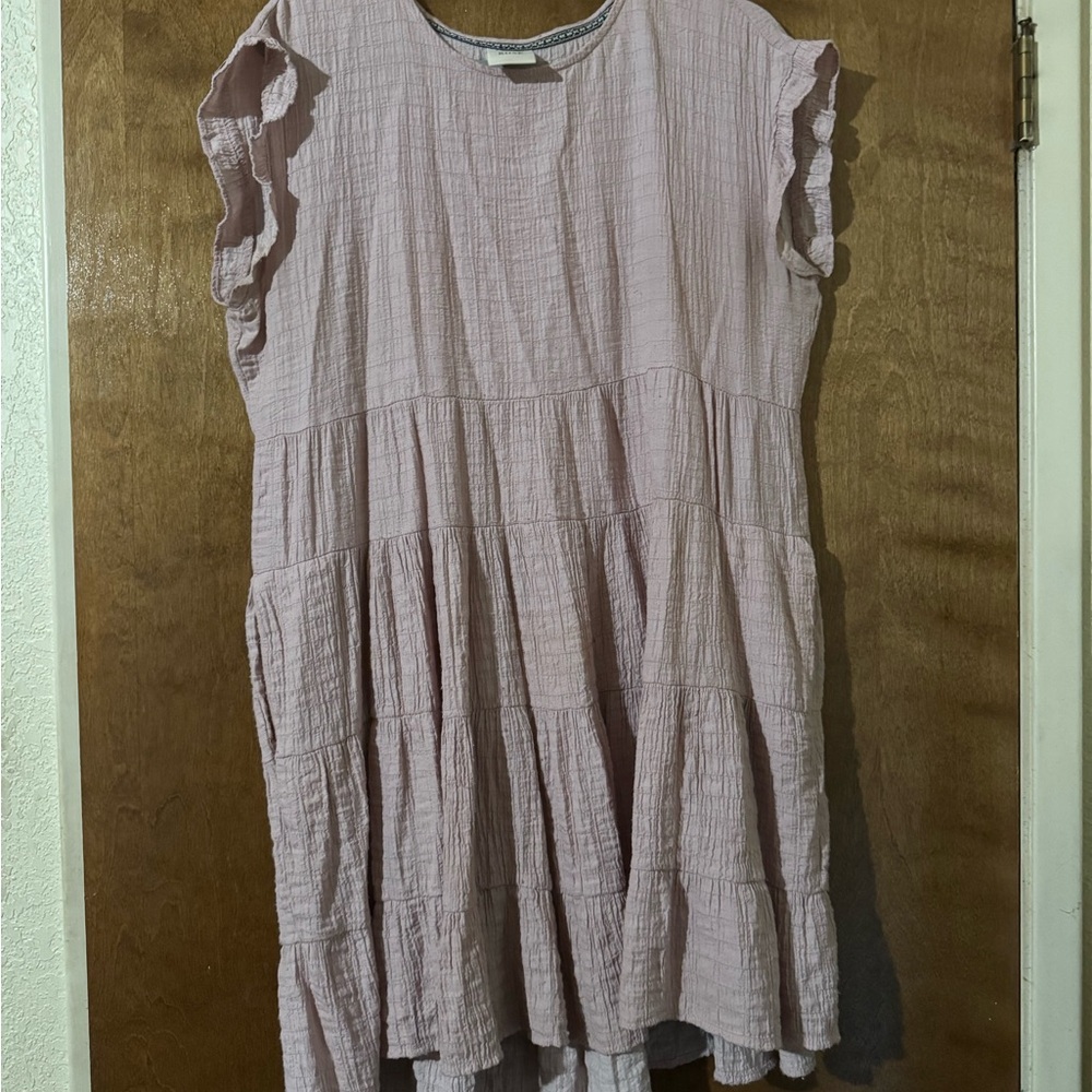 Pink Ruffle Sleeve Tiered Dress